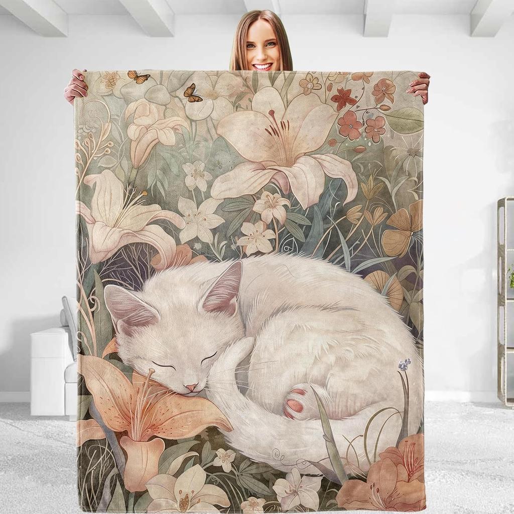 Funny Cats Throw Blanket - Soft Plush Flannel Blanket, Fuzzy, Anti-Pilling for Sofa, Bedroom, Bed, Outdoor Blanket for Men Boy