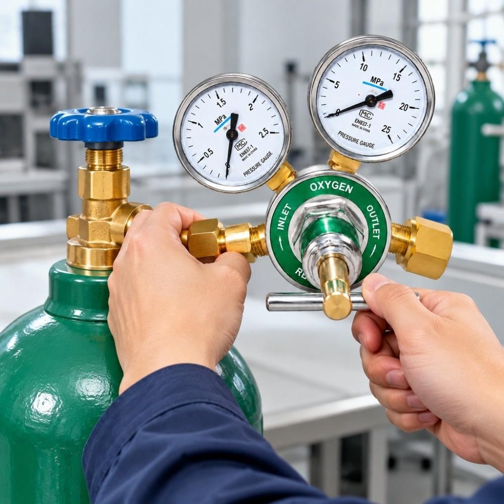 Dual Pressure Gauge Gas Pressure Reducer Green Pressure Regulating Valve  Gas Cylinder