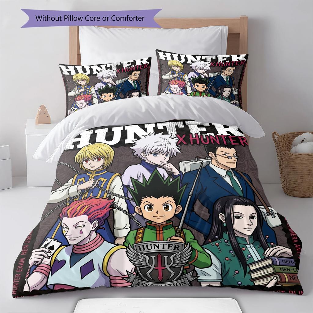 Hunter X Hunter Pattern Bedding Quilt Set Quilt Cover Pillowcase Home Birthday Gift(1 * Duvet Cover + 2 * Pillowcase, Without Core)
