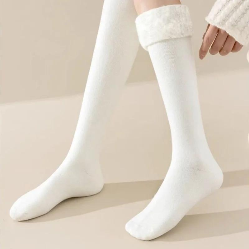 

Autumn Winter Thickened Warm Thigh High Socks High Top Long Socks Stockings 1 Pair Women Fleece Lined Over The Knee Socks One Size білий