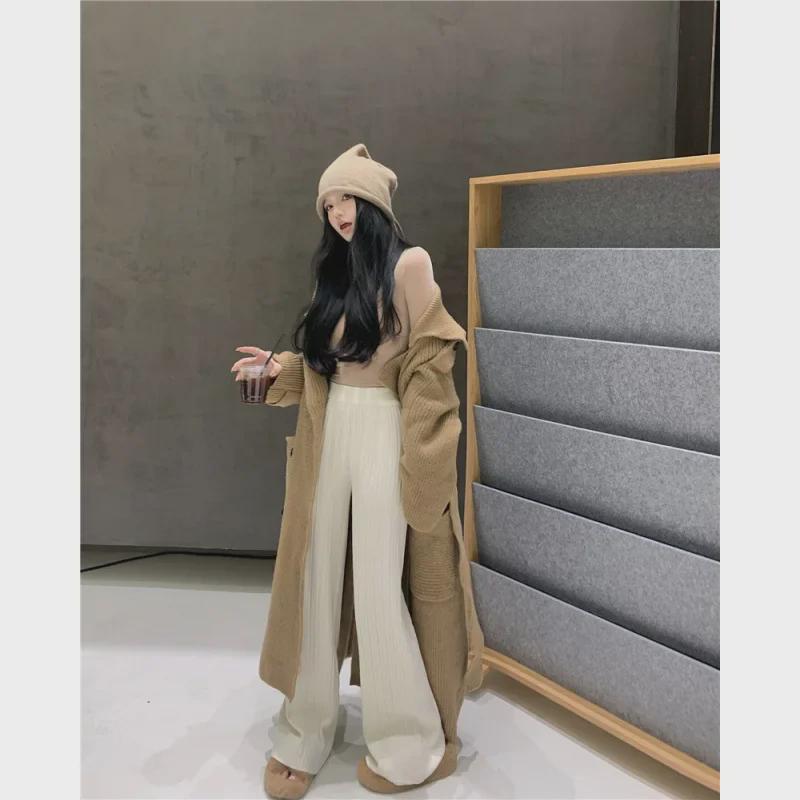 Women's Casual Mid-Length Knitted Cardigan and Windbreaker Jacket