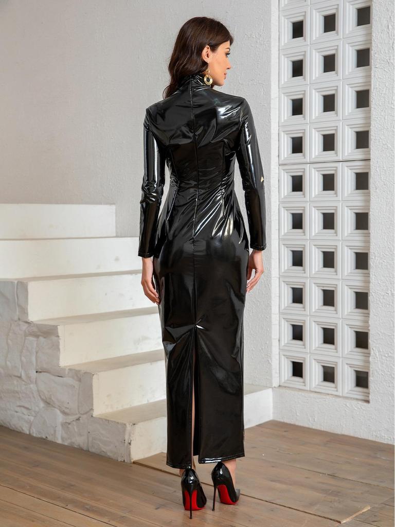 Plus Size PU-Leder Bodycon-Kleid - Sexy Europäischer & Amerikanischer Stil für Damen