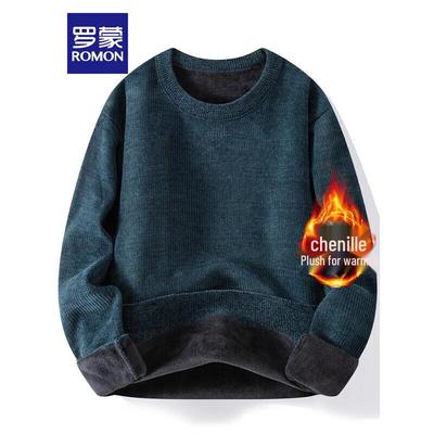 Men's Chenille Fleece-Lined Round Neck Knit Pullover