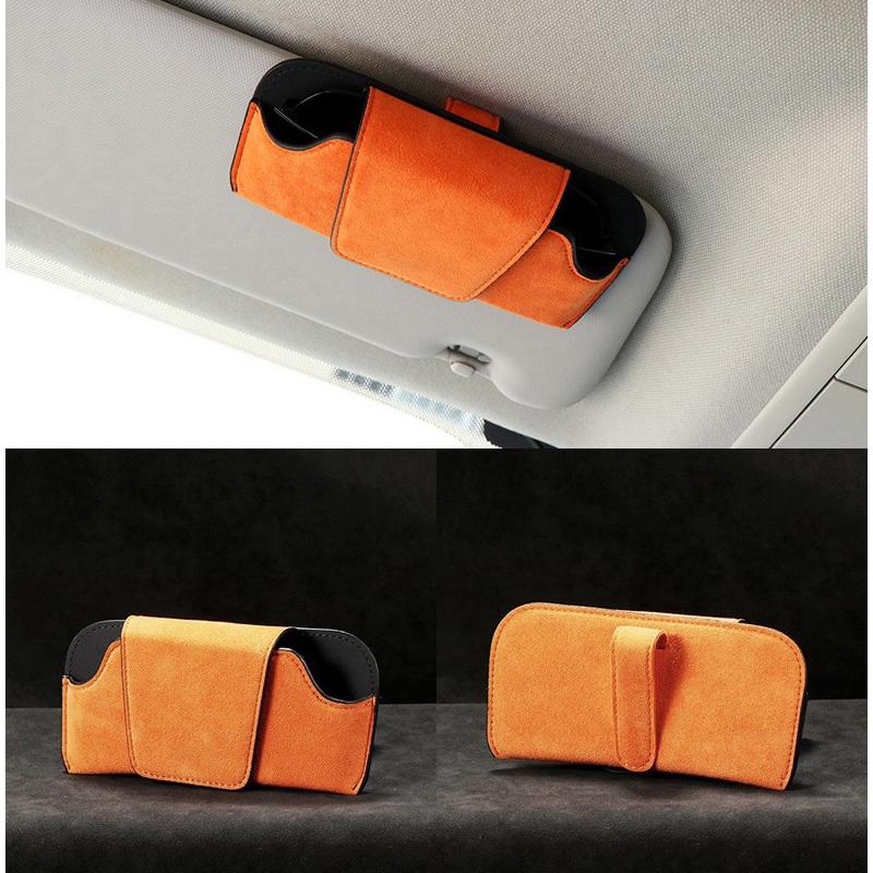 Car Glasses Case Auto Sun Visor Glasses Holder Sunglasses Clip Card Ticket Holder Organizer Universal Car Access PU Leather