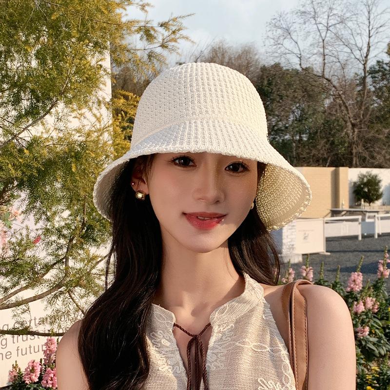 Hat Women S Summer Knitted Basin Hat Sunscreen Visor Hat Hollow Breathable Bucket Hat Showing Face Small Bucket Hat Tide M(56-58cm)
