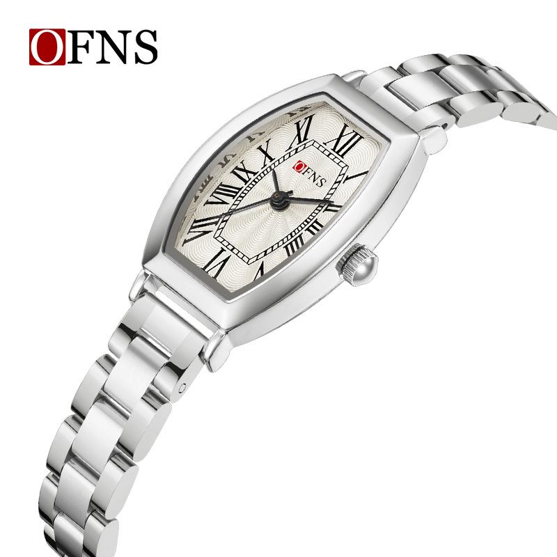 OFNS Women's Artistic Retro Barrel-Shaped Quartz Watch with Roman Numerals