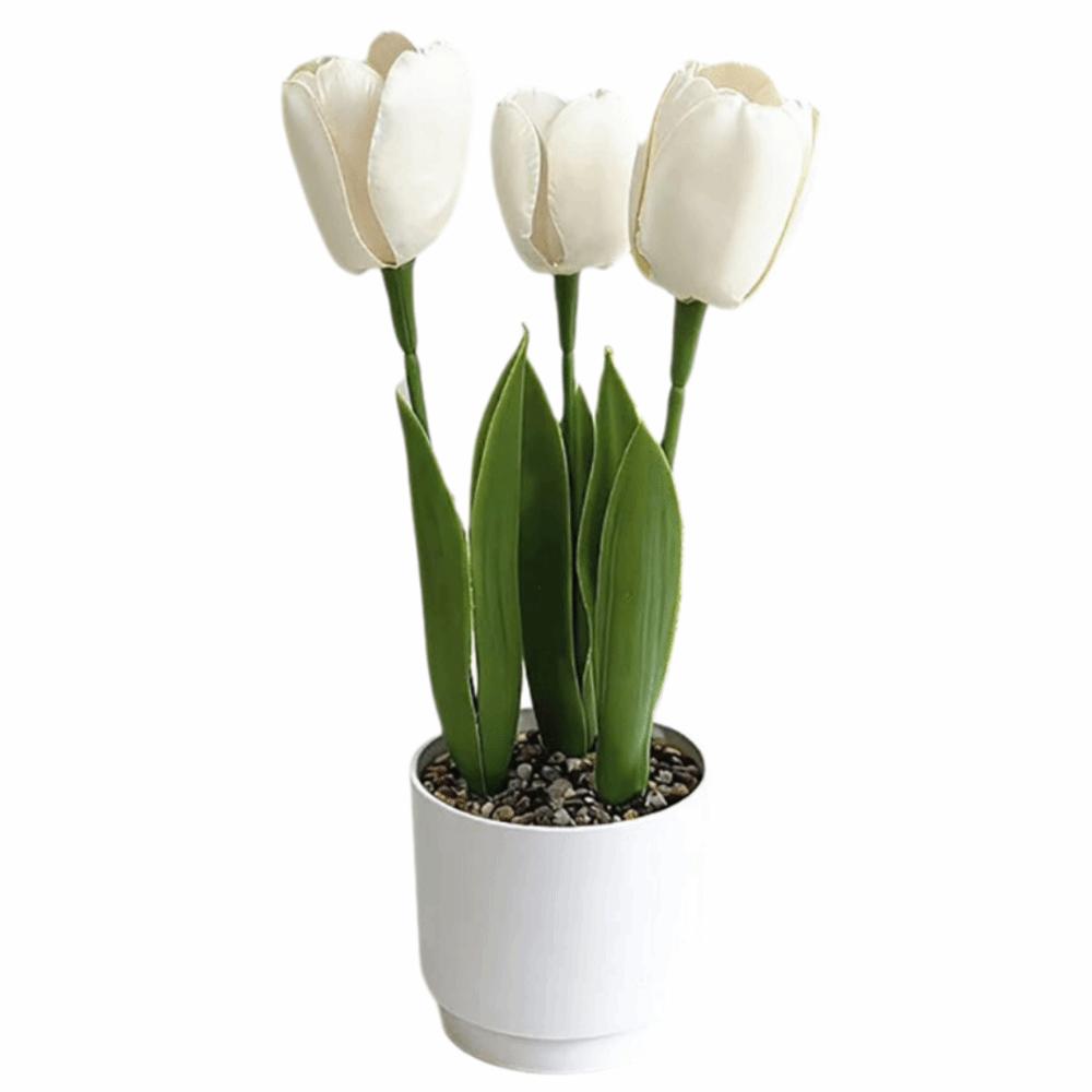 3/5 Heads Artificial Tulip Flower Bonsai Multicolor White Flowerpot Simulation Flower Bonsai Photo Props Faux Flower Potted Gift