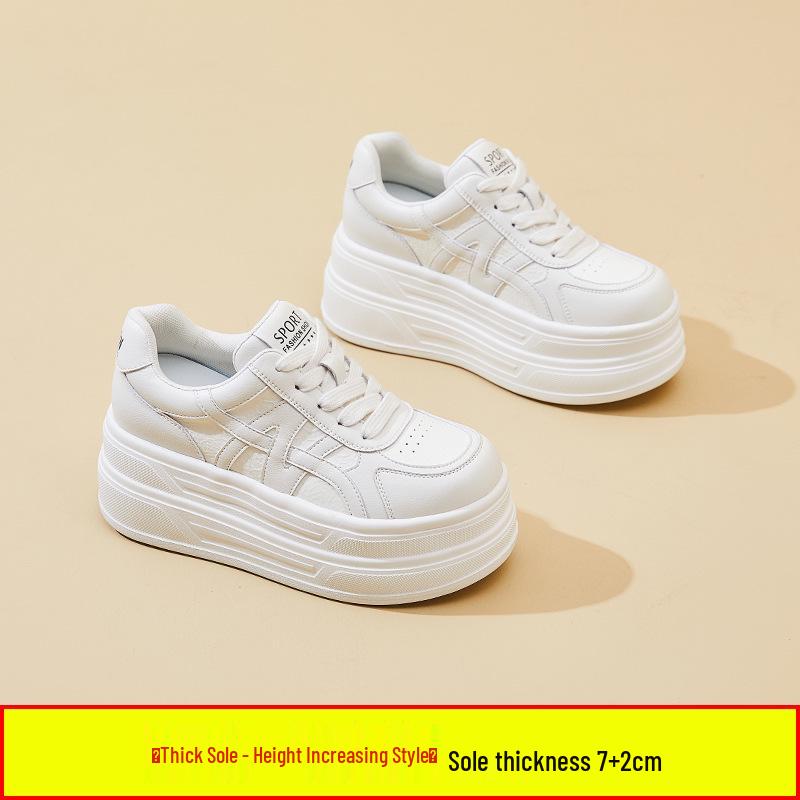 White 2025 Autumn Platform Sneakers: Sporty, Height-Enhancing 9cm Korean Leather Flatforms