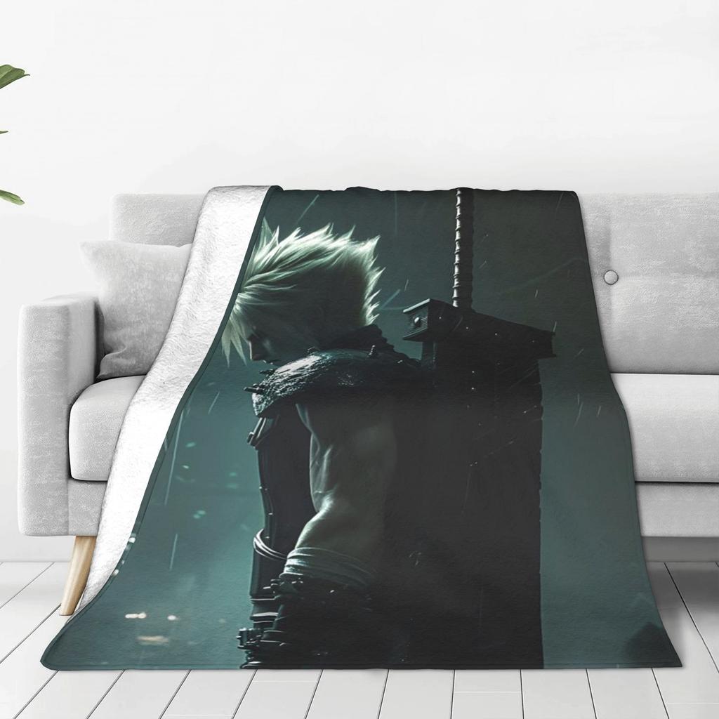 Flannel Throw Blanket Cloud Strife Final Fantasy 7 Games FF7 Warm Plush Blankets Soft Bedspread for Bed Living room Picnic Sofa