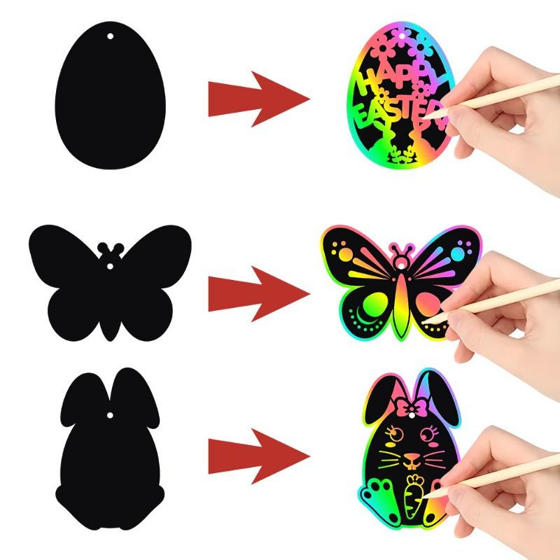 24pcs 2026 New Easter Party Scratch Paintings,Rabbit Festival Scratch Cards,Easter DIY Gift Decoration Hangtags,Home Decoration.