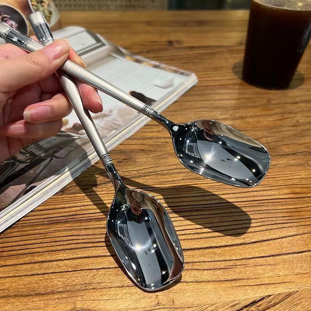 Stainless Steel Spoon Creative Color Korean  Household Thick Rice Spoon Spoon Spoon Spoon Soup Spoon Big Round Spoon