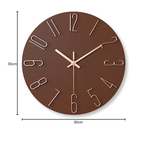 Lezalic Wall Clock, Simple, Scandinavian-Style, Silent Analog Wall Clock for Living Room, Office, or Bedroom (Mocha Brown)