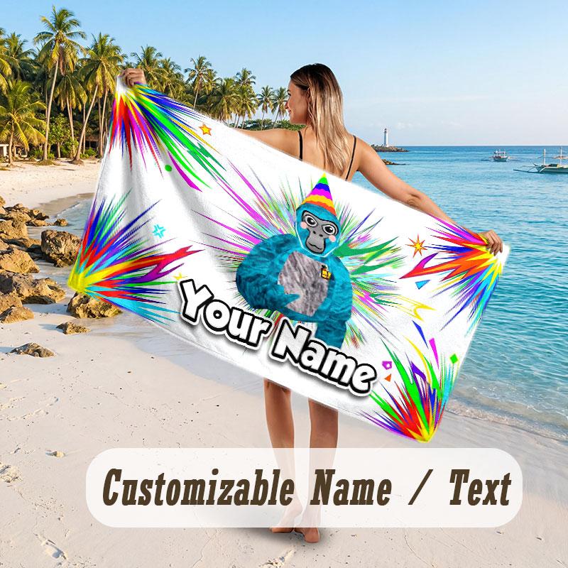 Personalized Beach Towel,Gorilla Tag Custom Printed Name Text, Super Absorbent Towel For Beach Vacation
