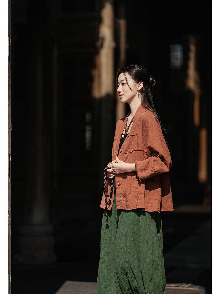 Vintage Frog Button Cotton Linen Retro Cardigan for Women