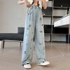 Pants Spring and Autumn Girls' Jeans Children's Jeans Loose Wide Legs Straight Legs Girls' Pants