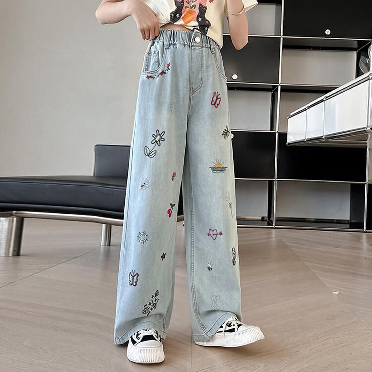 

Ультратонкие летние джинсы Джинсы из тенселя для девочек Брюки с широкими штанинами Брюки прямого кроя Свободные брюки 170