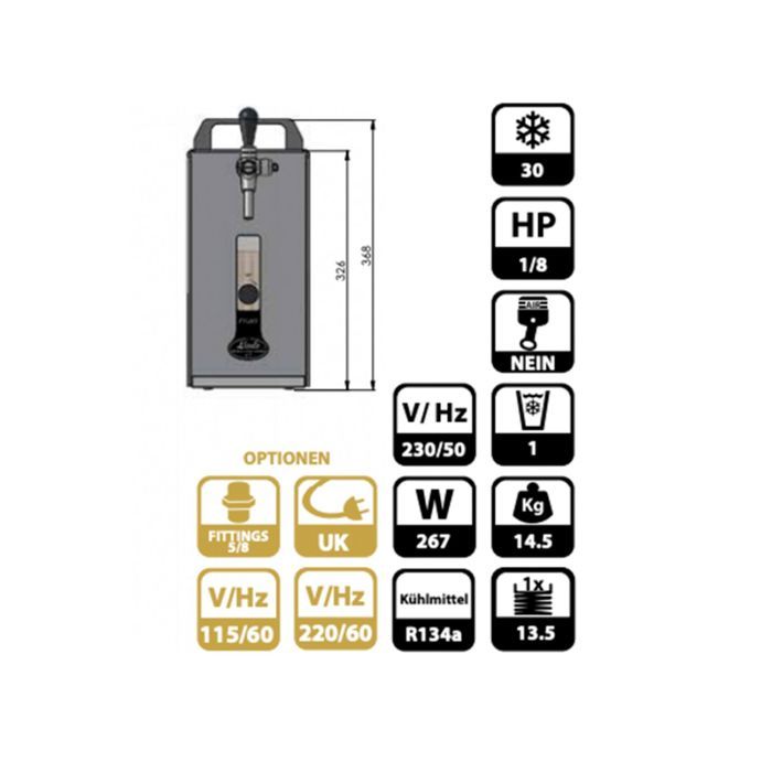 Complete Set - Beer Dispenser - PYGMY 25 Machine Pro 1 Line, 35 Liters/h, Green Line, Cleaning Kit for Tap