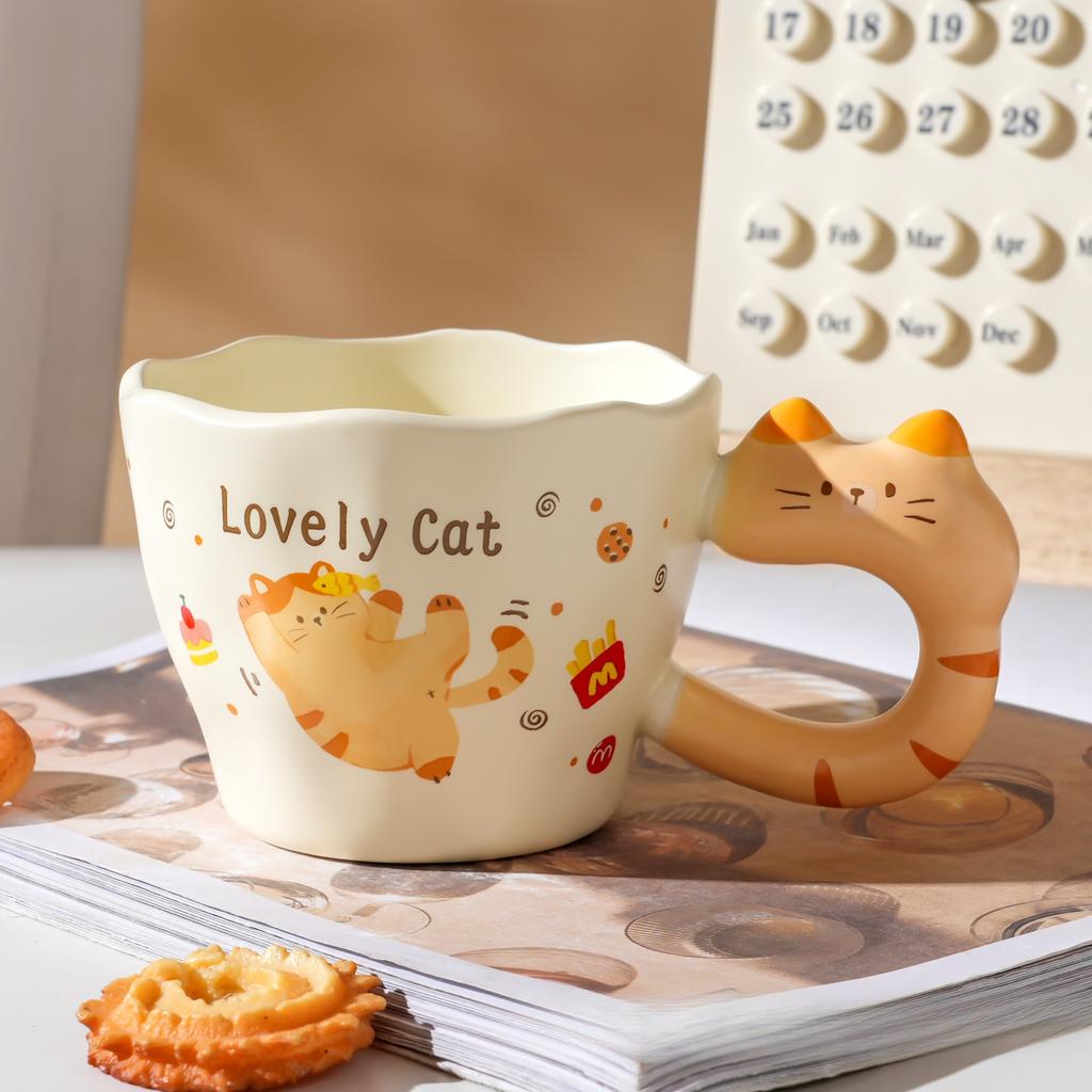 Cute Cat Ceramic Cup Cute Covered Mug Drinking Water Creative Home Coffee Cup Cat Ceramic Cup