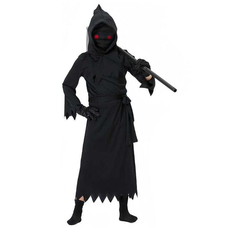Costume da Morte di Halloween per Bambino Ragazzo Ragazza, Include Veste, Falce, Maschera, Guanto