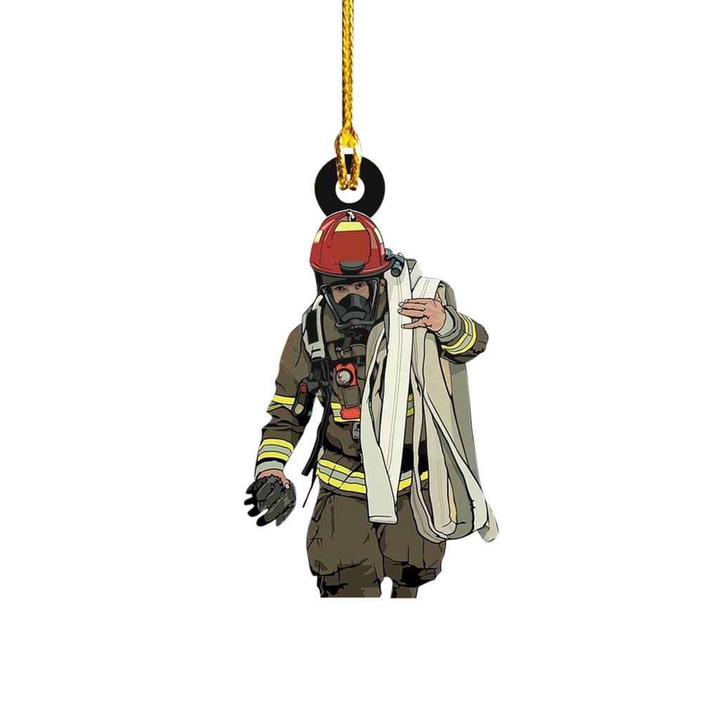 Style Vintage Acrylic Firefighter Car Hanging Ornament For Christmas Tree Decoration