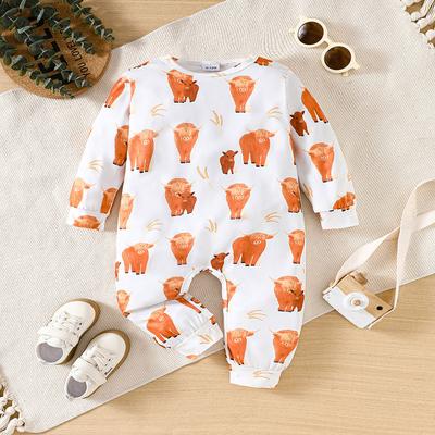 1-24 Months Baby Unisex Cute Cow Print Long Sleeve Romper