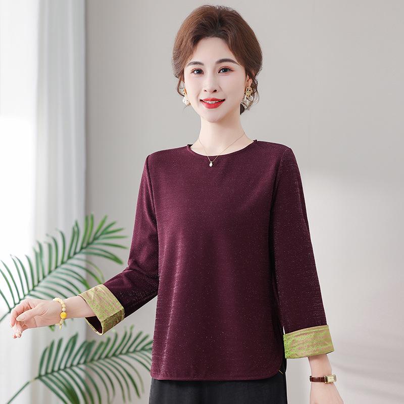 

Plus Size 3/4 Sleeve Knit Top for Mature Women, Slimming Fashion, Spring/Autumn Style 2XL (recommended 105-120 lbs) фиолетовый