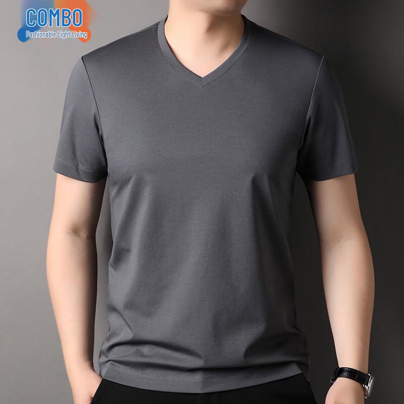 Kangbo Men s V-Neck Linen Blend Short-Sleeve T-Shirt 48/M темно серый