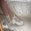 Versatile thick heel Mary Jane shoes women's summer new French round head bow British style small leather shoes women