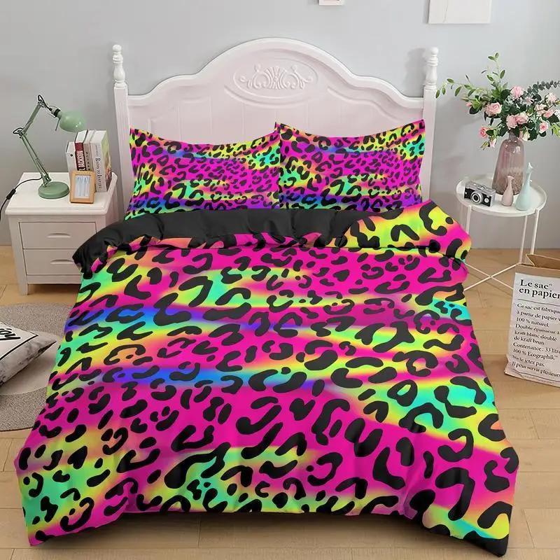 Leopard Print Duvet Cover Set King Size Africa Animal Bedding Set For Girls Boys Children Teen Colorful Leopard Twin Quilt Cover
