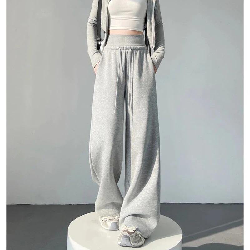 Women Classic High Wast Trousers Girls Loose Fit Wide Leg Casual Pants Chic Korean Sweatpants