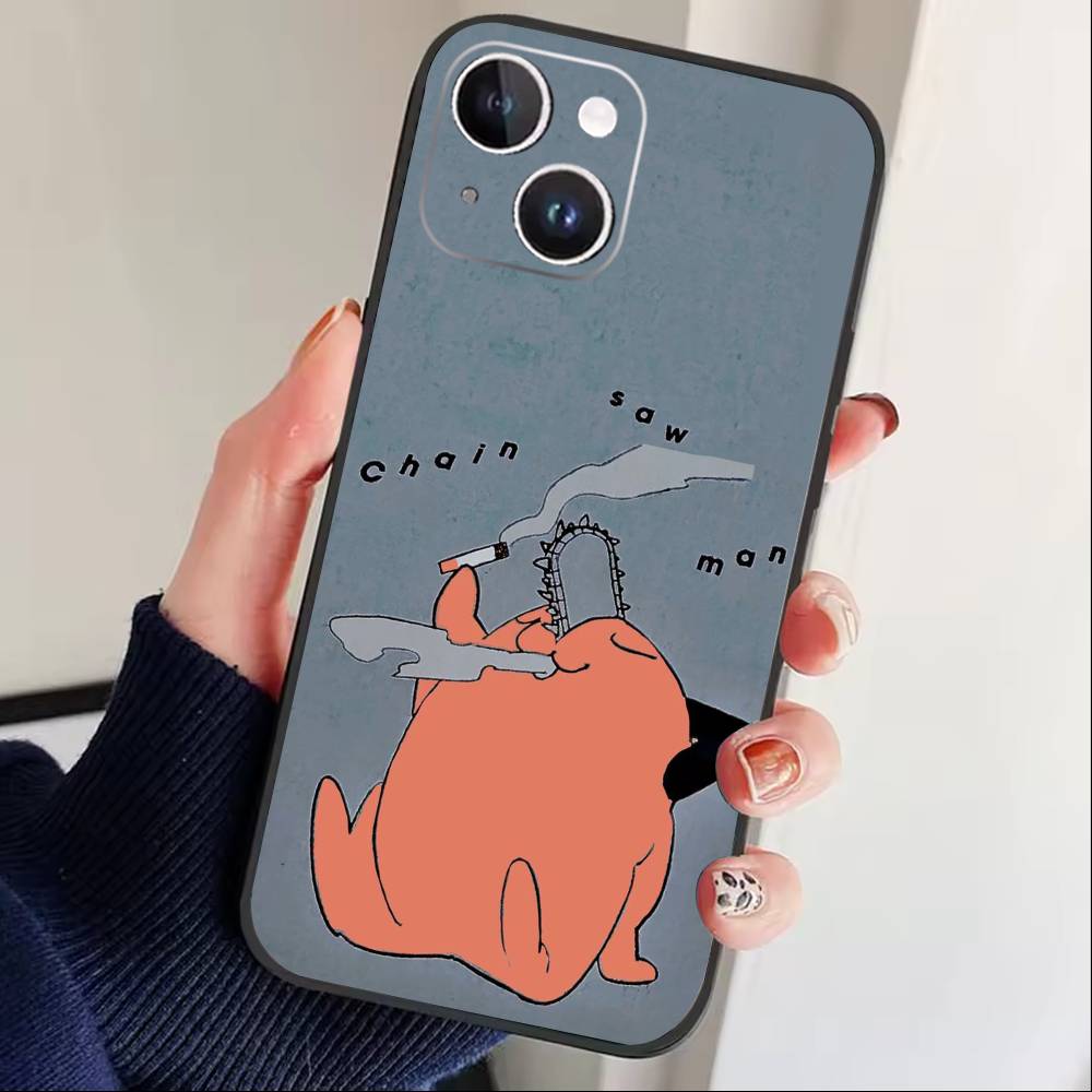 

P-Pochita Anime Phone Case For iPhone 16,15,14,13,12,17,Pro Max,Plus Silicone Black Case iPhone17promax