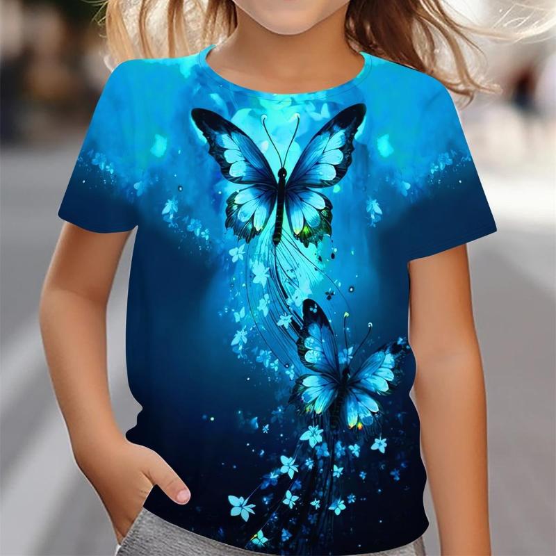 Children's Butterfly Printed Cute Multi Color T-shirts Girls Fashion Soft Comfortable T-shirt