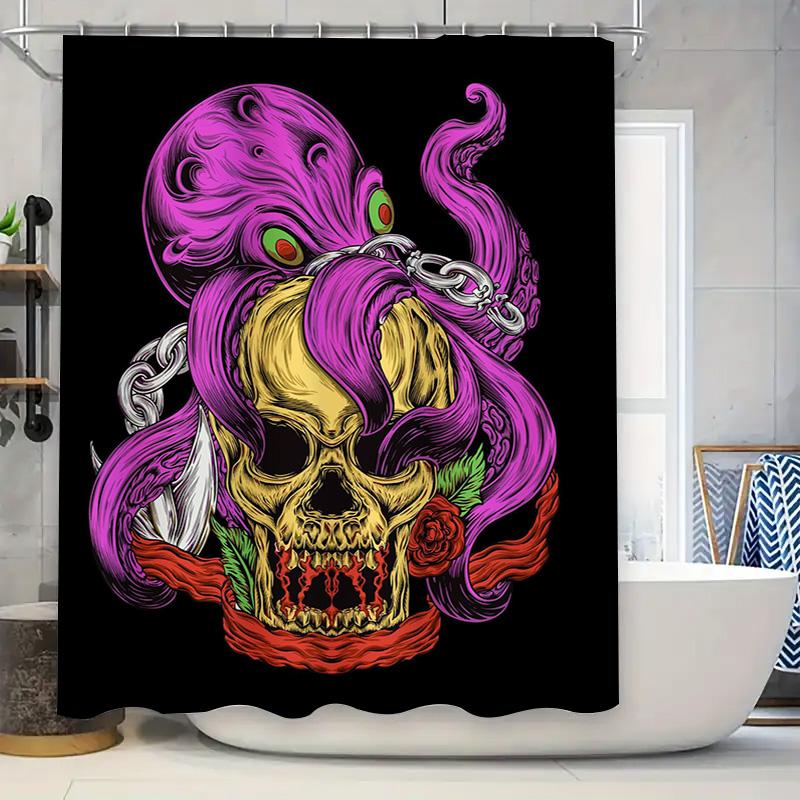Tuniu Skull Rose Witch Horror Art Bathroom Decor Scary Halloween Gift Unique Wall Art Shower Curtain