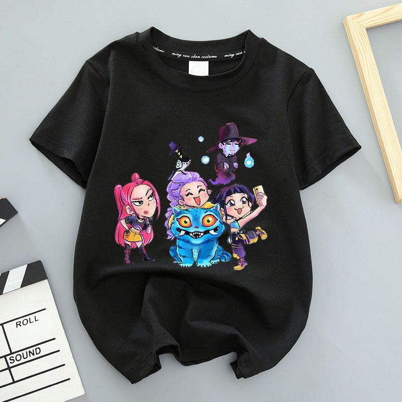 Fashion Printed Top Casual Loose Short Sleeve Crew Neck Pure Cotton T-Shirts Girls 100