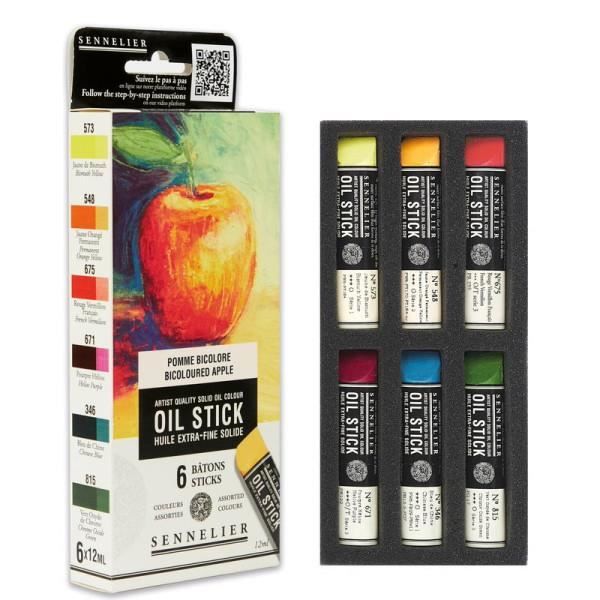 Oil Stick - Extra-fine - Solid - Sennelier - 6 Colors - Two-tone Apple