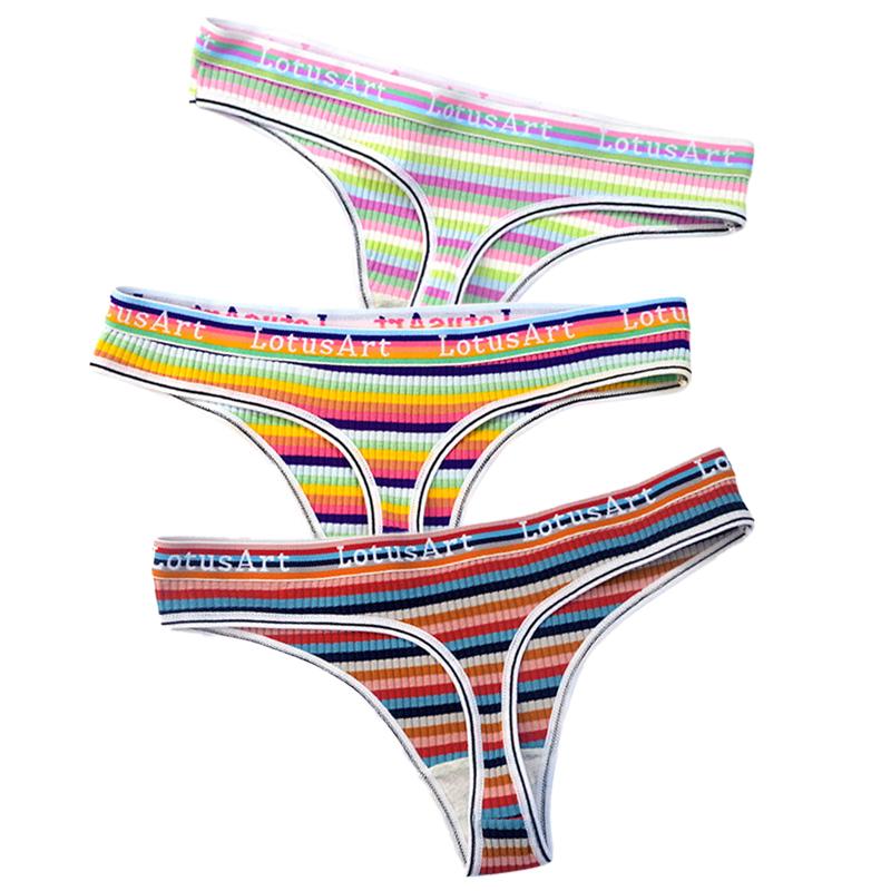 YOUULAR 3 Teile/los Mode Frauen Baumwolle Nahtlose G-string Sexy Bunte Gestreifte Dessous Höschen Thongs Weibliche Unterwäsche Dessous M-XL