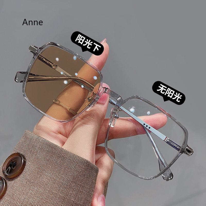 Photochromic Myopia Glasses for Women Men Vintage Large Frame Anti Blue Light Glasses Fashion Finished Optical Eyewear 0 To -400