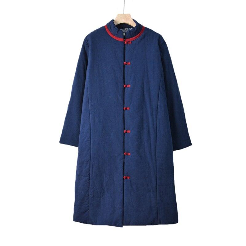 Johnature Casacos femininos vintage de manga comprida, bolsos de inverno, algodão, linho, cor sólida, soltos, parkas femininas