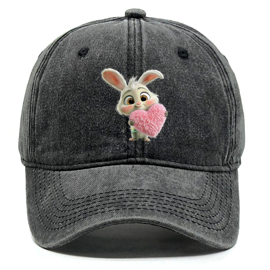 Rabbit Pink Heart Printed Snapback Baseball Cap Adjustable Inelastic Baseball Hat Flat Cap For Daily Wear Hiking Fishing