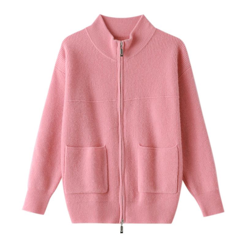 Heavyweight Stand Collar Wool Cardigan - Versatile Casual Solid Color for Autumn/Winter