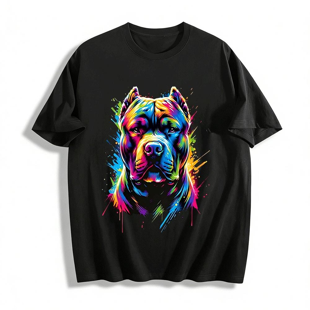 Colorful Bully Dog Print Trendy Unisex Casual Short Sleeve T-Shirt Pure cotton T-shirt