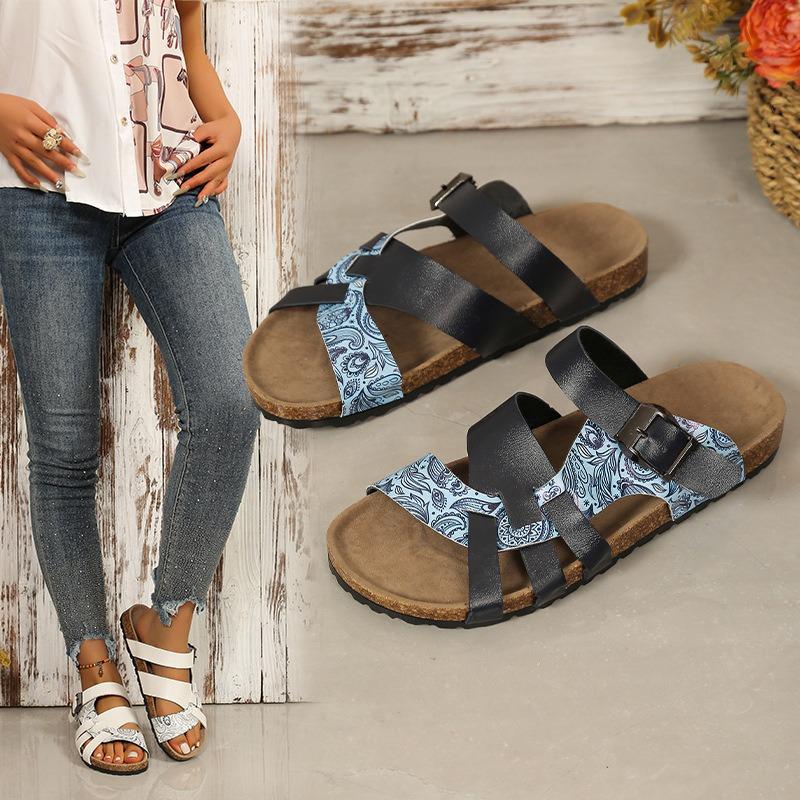 Large Size Summer New Fashion Outer Slippers Women's Flat Bottom Comfortable Casual Cork One-word Drag Lazy Slippers