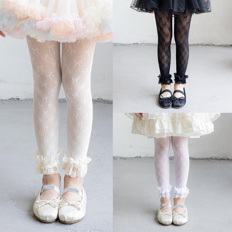 Comfortable Stretch Sweet Tights for Girls Lace Trim Soft Nylon Fabric Leggings Play Outfits Spring Summer