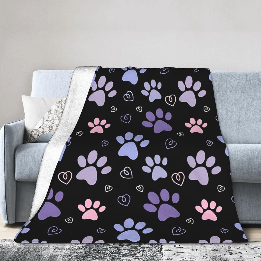 Dog Paw Print and Bone Flannel Blankets Autumn Warm Soft Throw Blanket for Children Bedroom Funny Bedspread Sofa Bed Cover