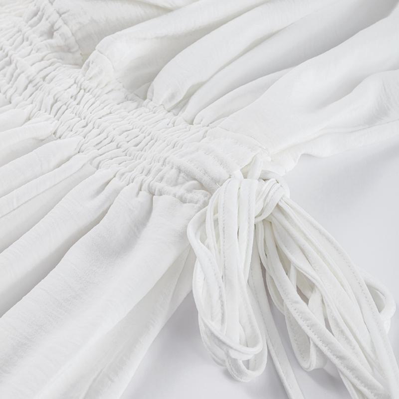 Elegant Solid Color Flounces Dresses Loose V Neck Full Sleeve Female Long Dress New Lady Summer Commute Vacation Dress 2025