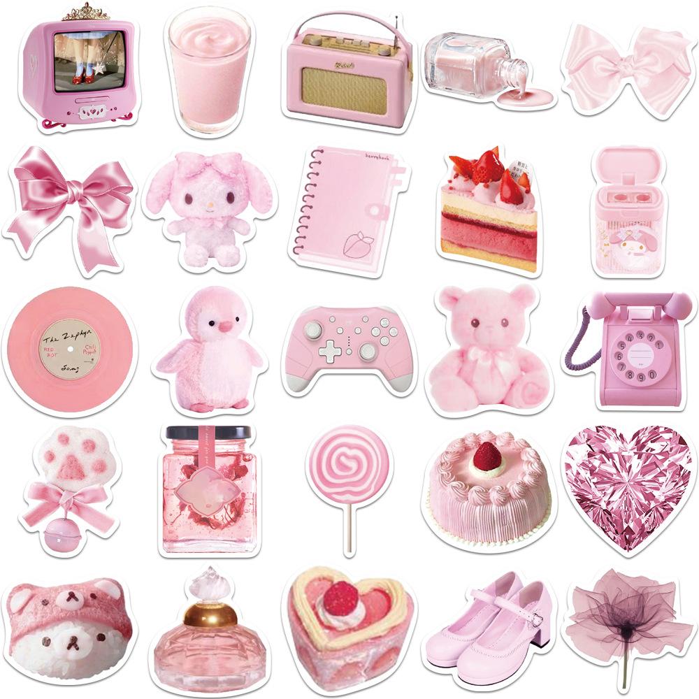 50 Pink Girl Hearts Real Bear Stickers Decorate Suitcase Notebook Waterproof Not Repeat Stickers