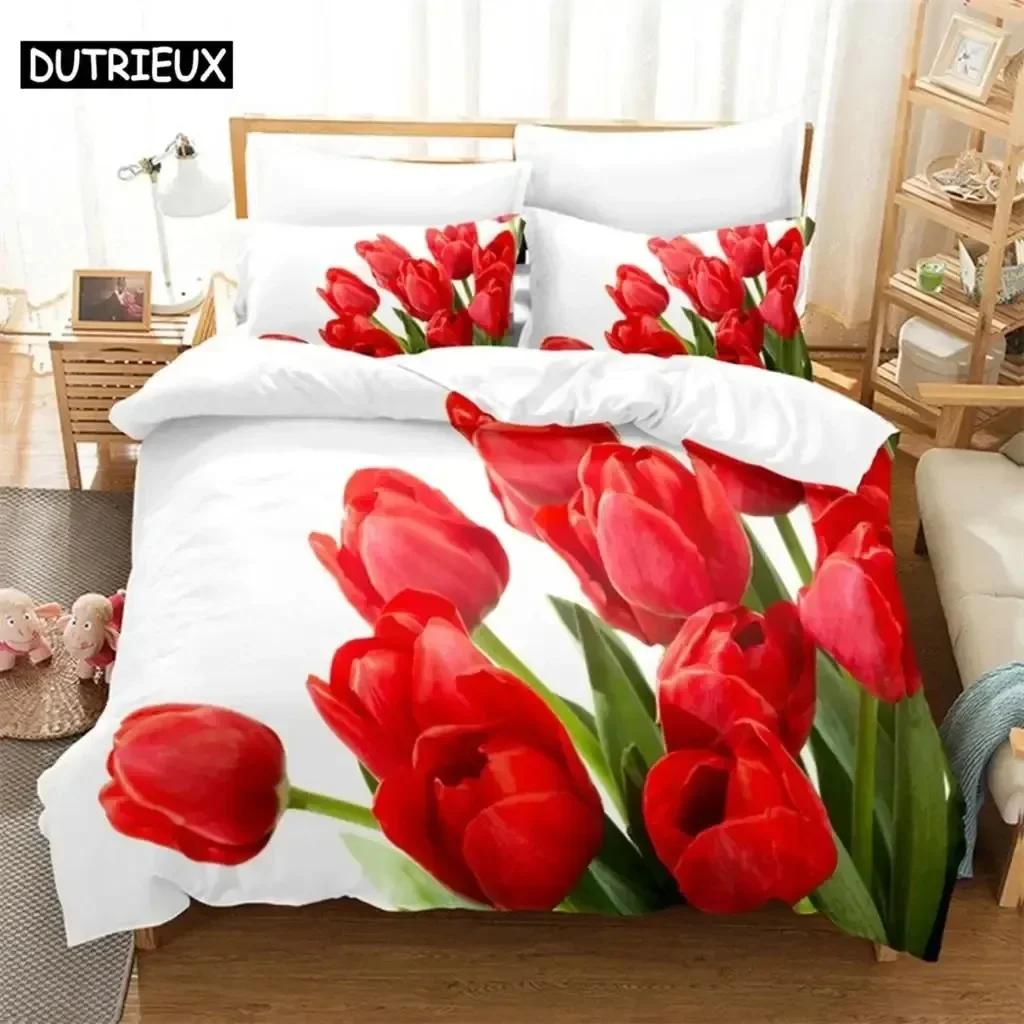 Luxury New 3D Print Tulip Comfortable Duvet Quilt Cover Pillowcase Bedding Set Children Bedroom Decoration Home Textile