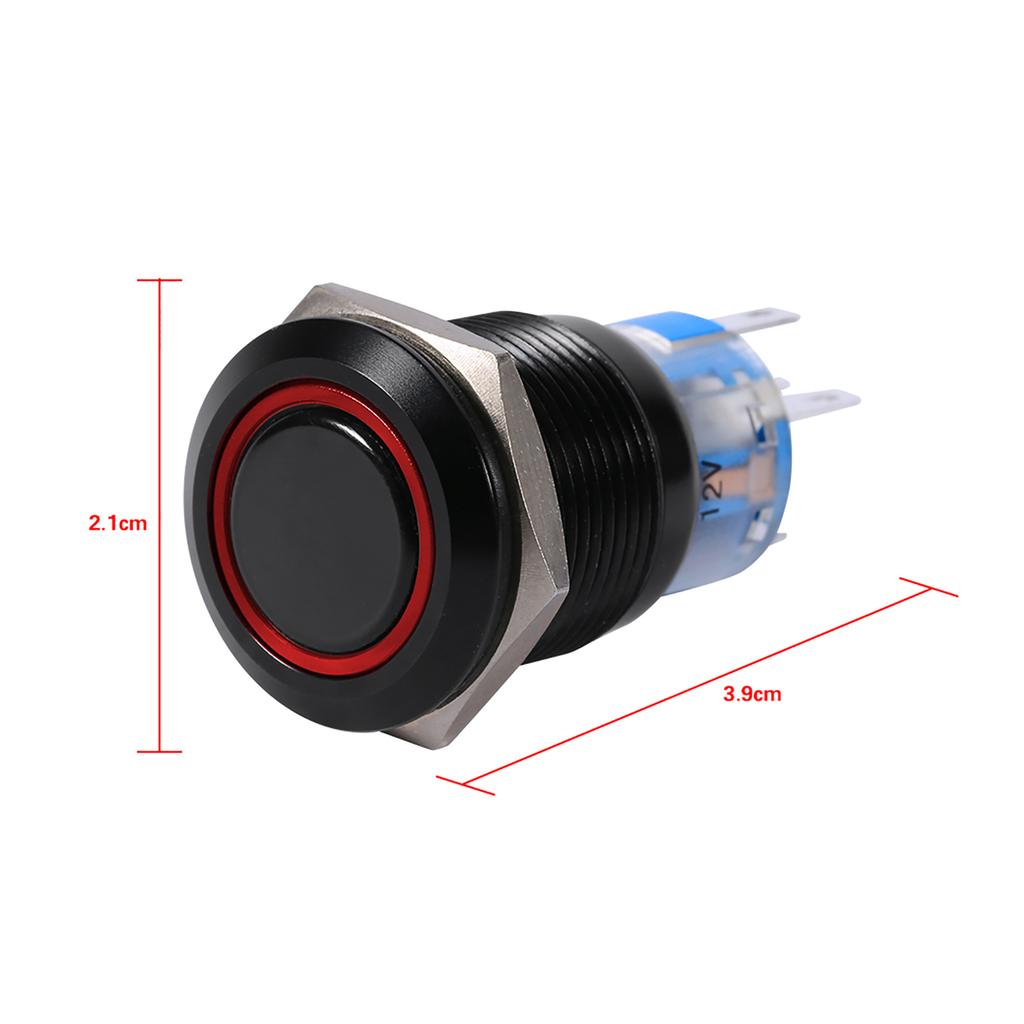 19mm 12-24V LED ON/OFF Black Waterproof Selflocking Latch Push Button Flate Switch