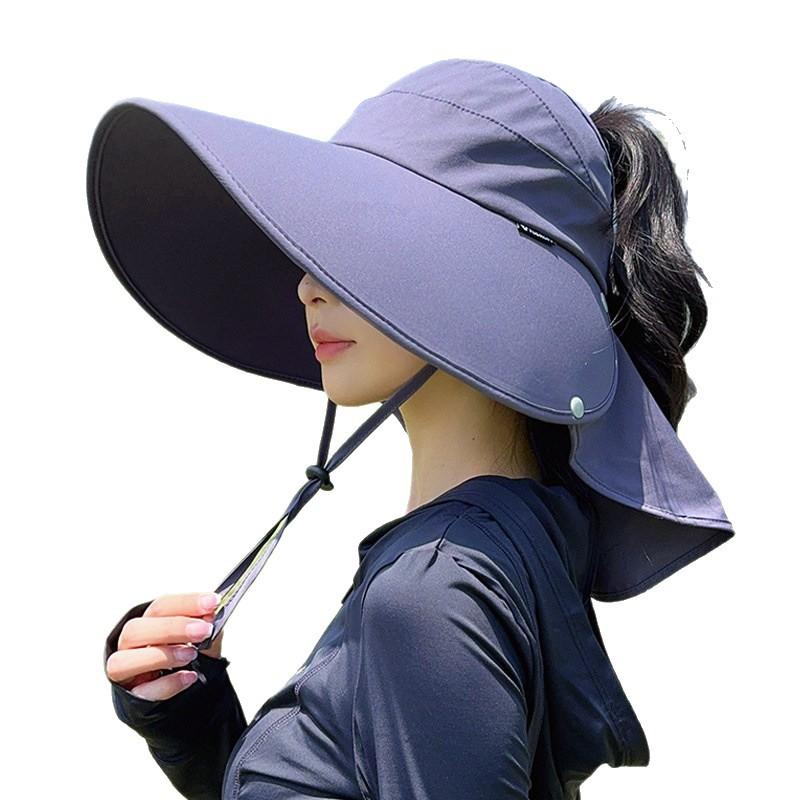 Sunscreen Hat Women's Summer New Shawl Neck Protection Empty Top Hat UV Protection Sun Hat Big Brim Face Covering Sun Hat