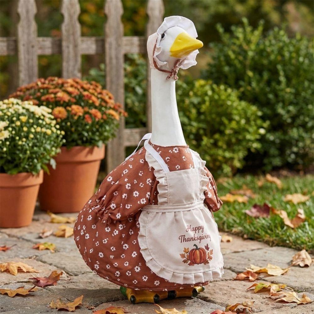 Pumpkin Print Goose Hat Dress Set Ruffled Hat Goose Apron Suit  Lawn Decoration